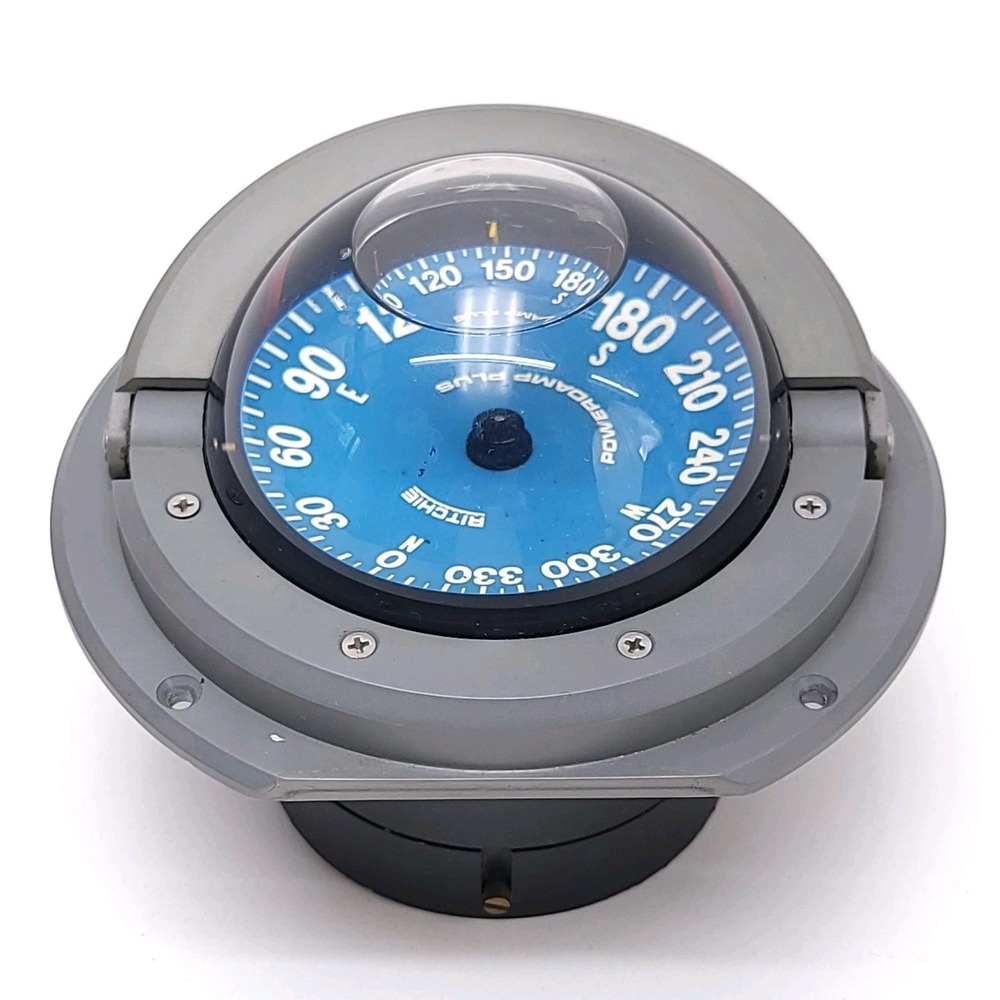 Ritchie Powerdamp Plus SS1000 Marine Compass Blue Dial Flush Mount Gray
